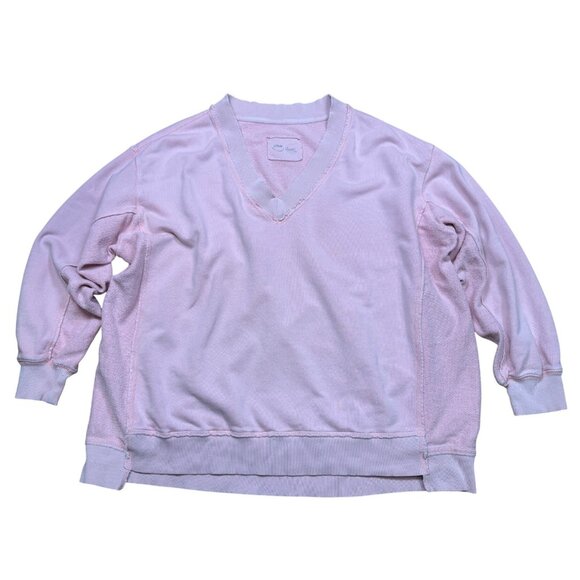Aerie Pink V Neck Oversized Pullover Sweatshirt Large - Picture 1 of 5